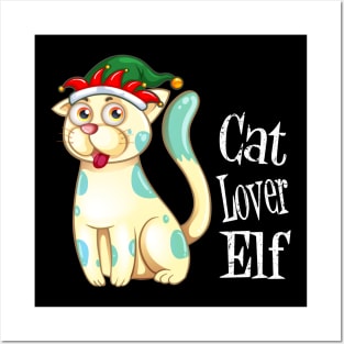 Cat Lover Elf Matching Family Christmas Shirt Cute Funny Posters and Art